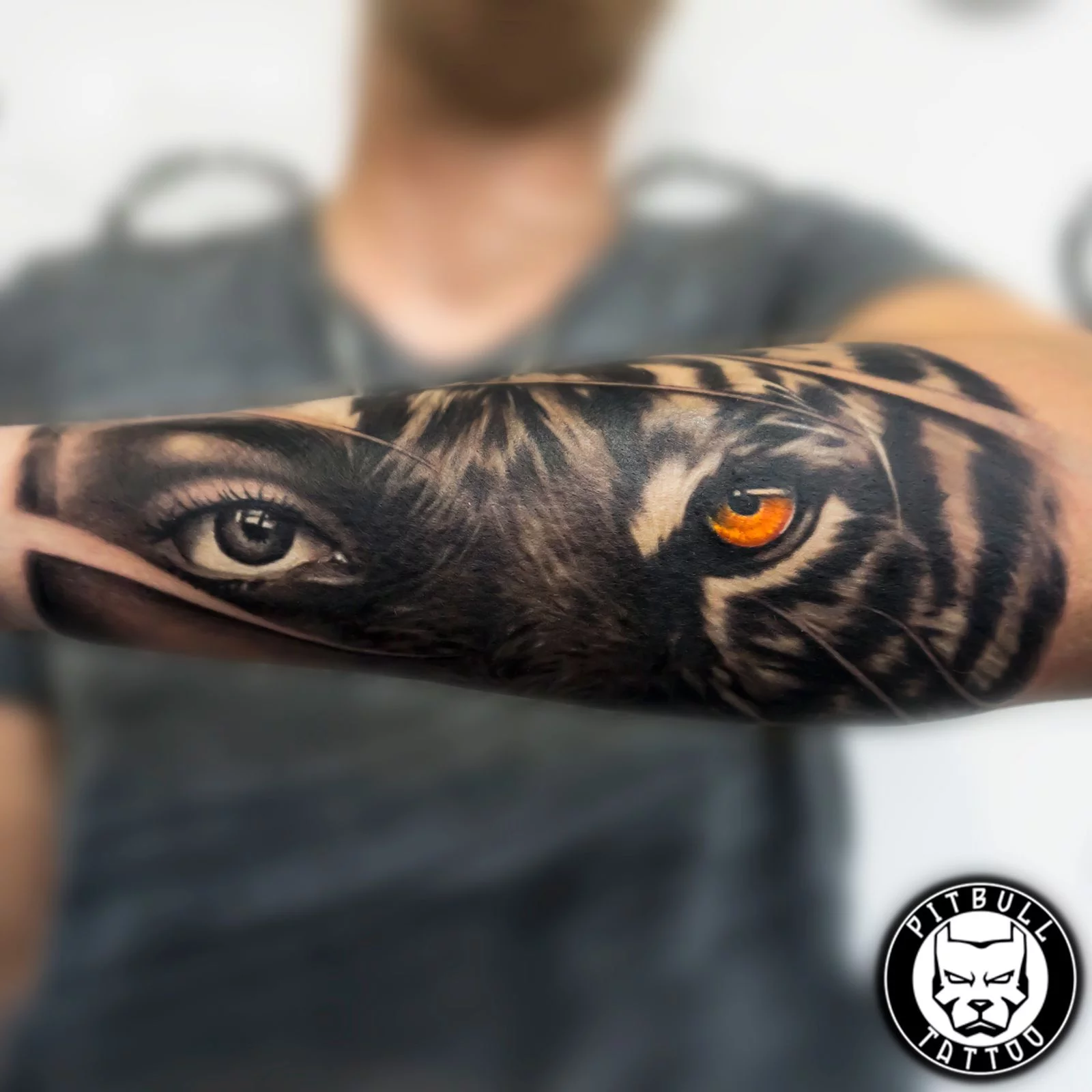 black grey tattoo half arm