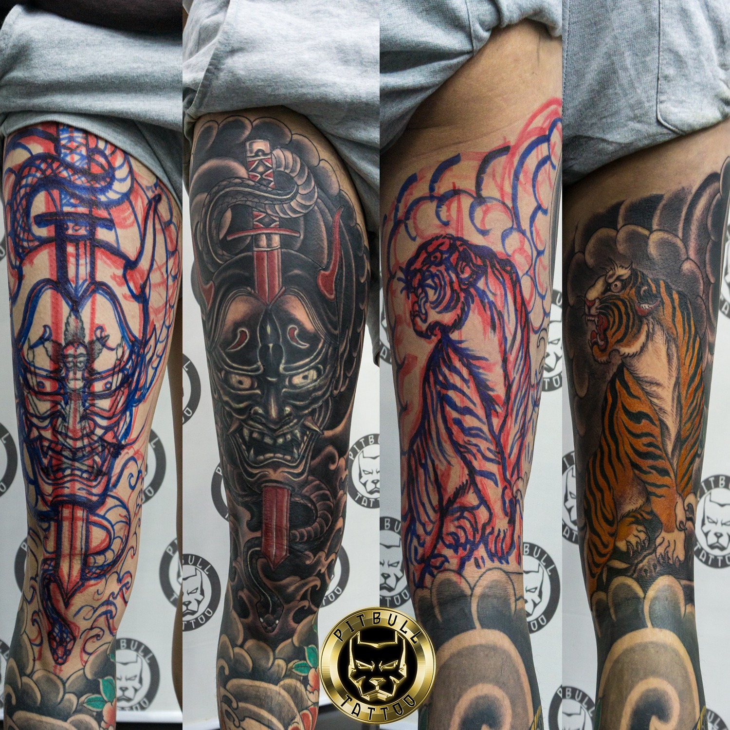 Freehand tattoo specialization Full arm sleeve tattoo Japanese tiger and demon
