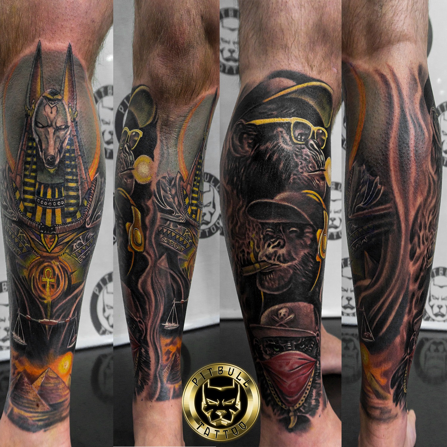 Full Leg Sleeve Ape Color Tattoo