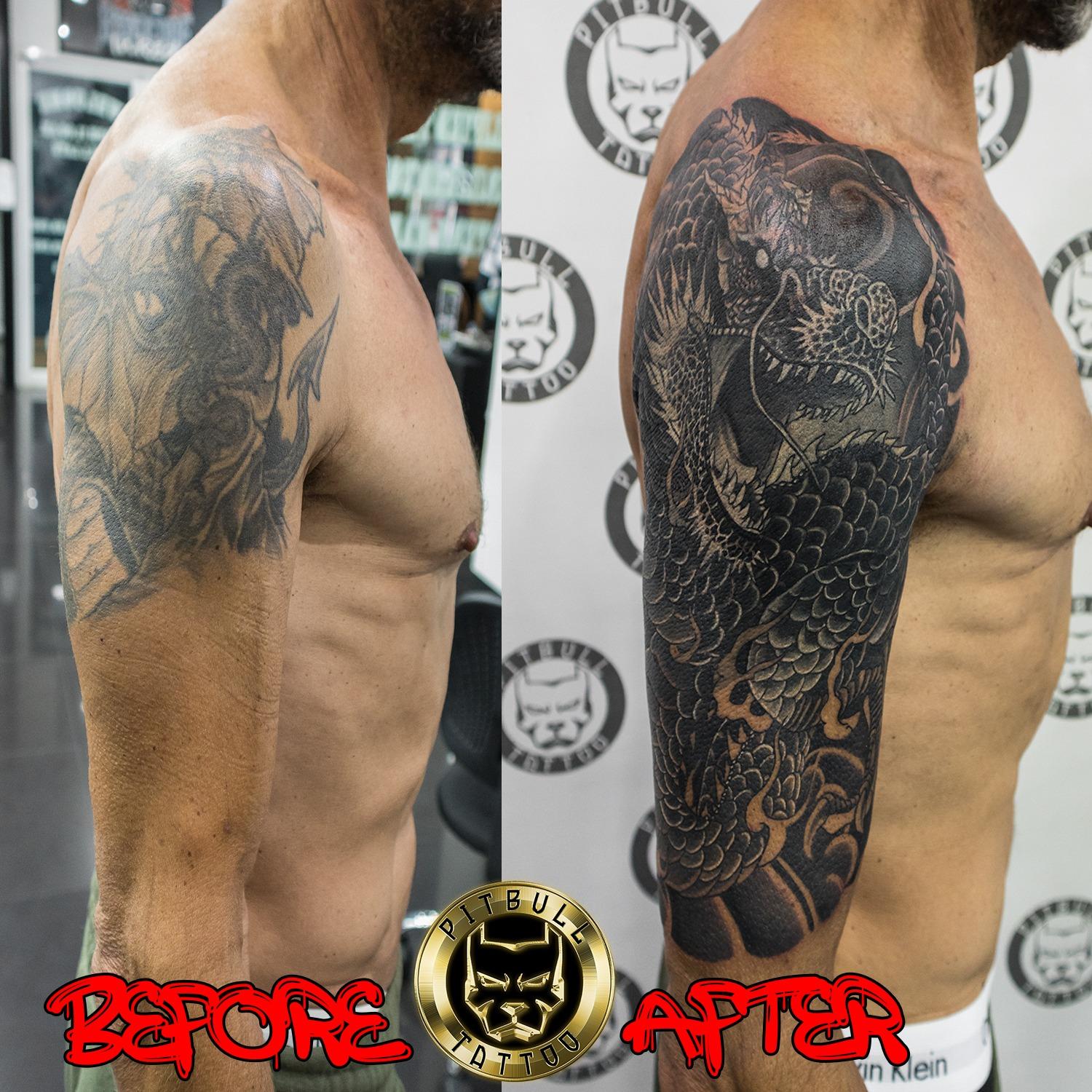Cover Up Tattoo Specialization Black and Grey Dragon