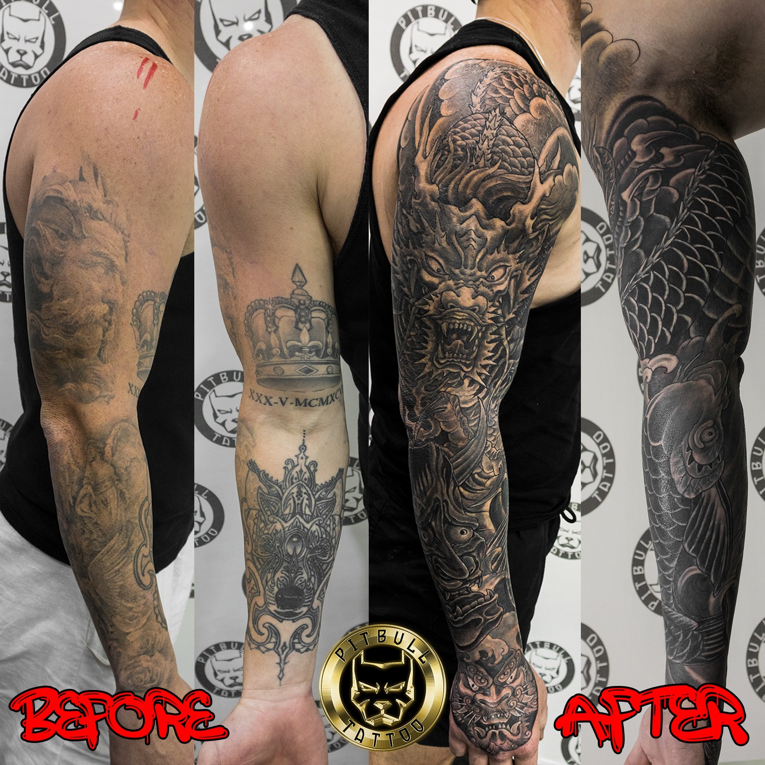 Cover Up Tattoo Specialization Black and Grey Japanese Dragon